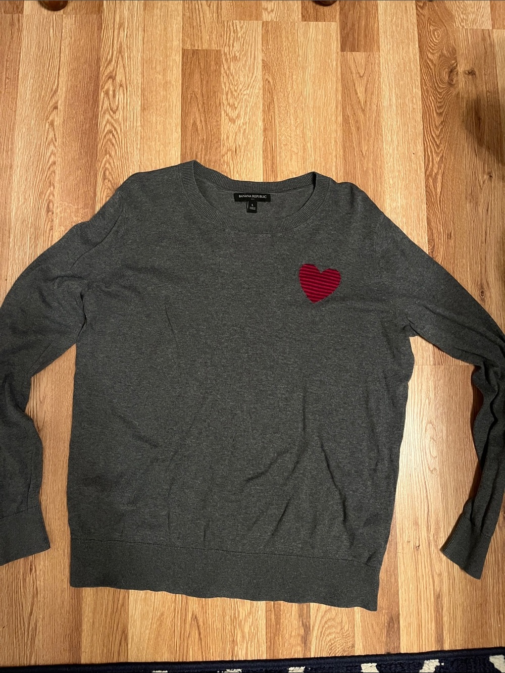 Banana Republic Dark Gray Crewneck Sweater with Red Heart